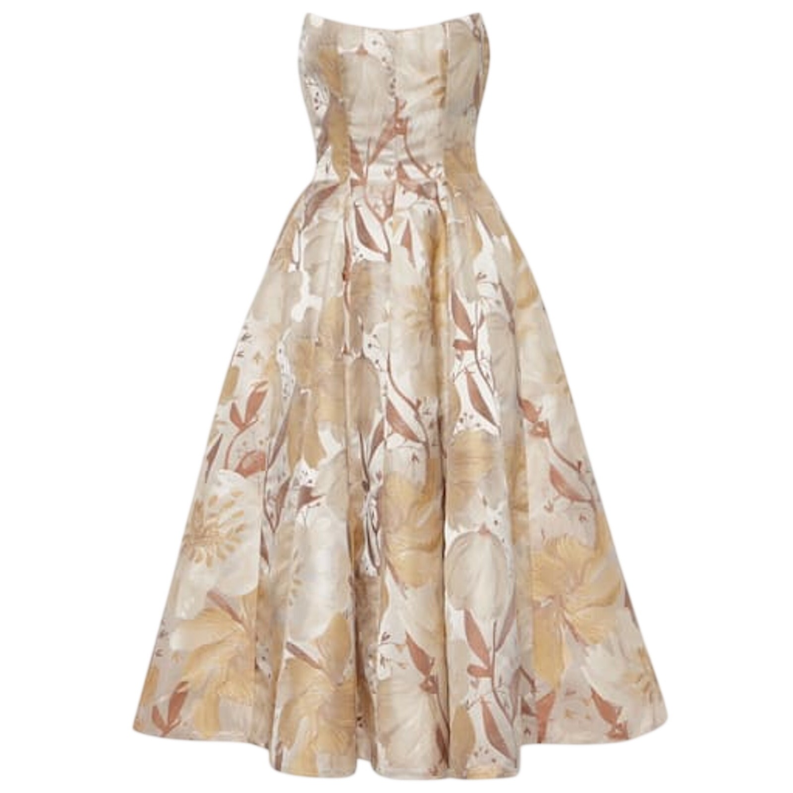 Markarian Strapless Floral Ball Gown In Cream And Tan